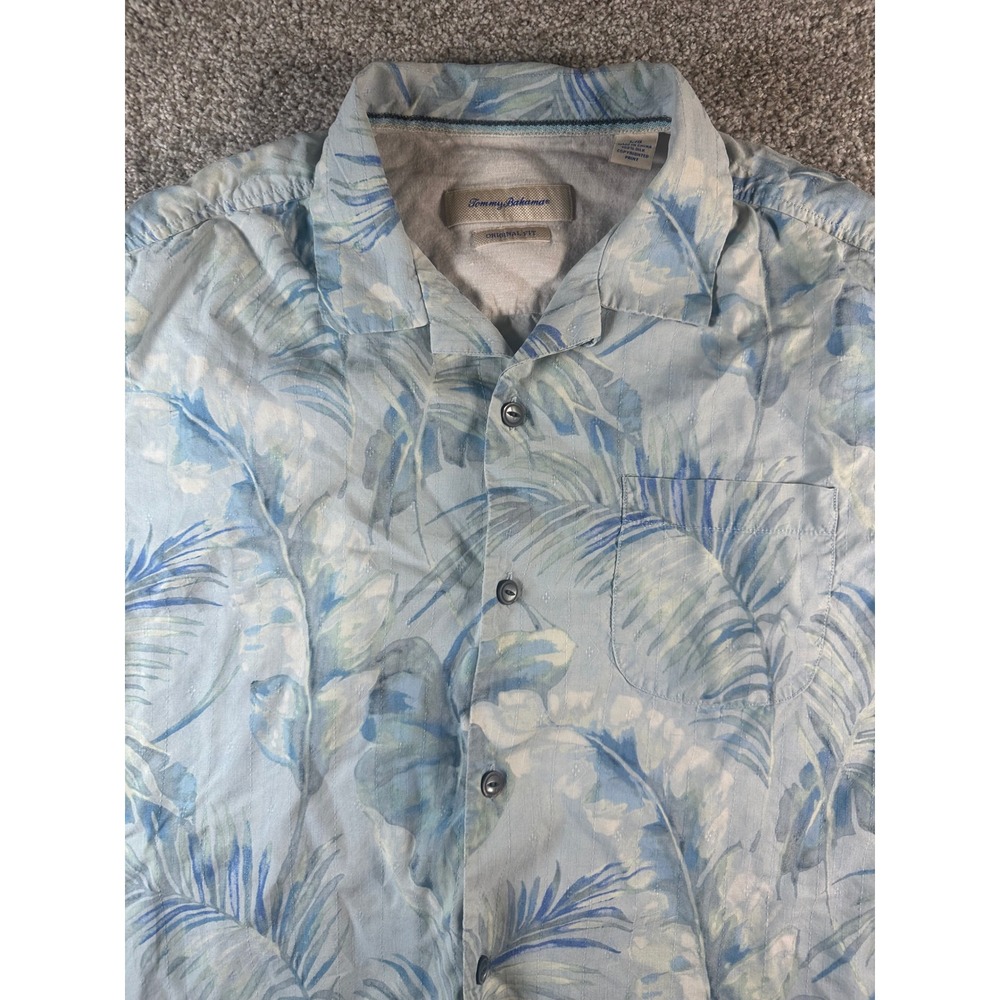 Tommy Bahama Mens Large Silk Tropical Palm Button Down Shirt Blue T313679